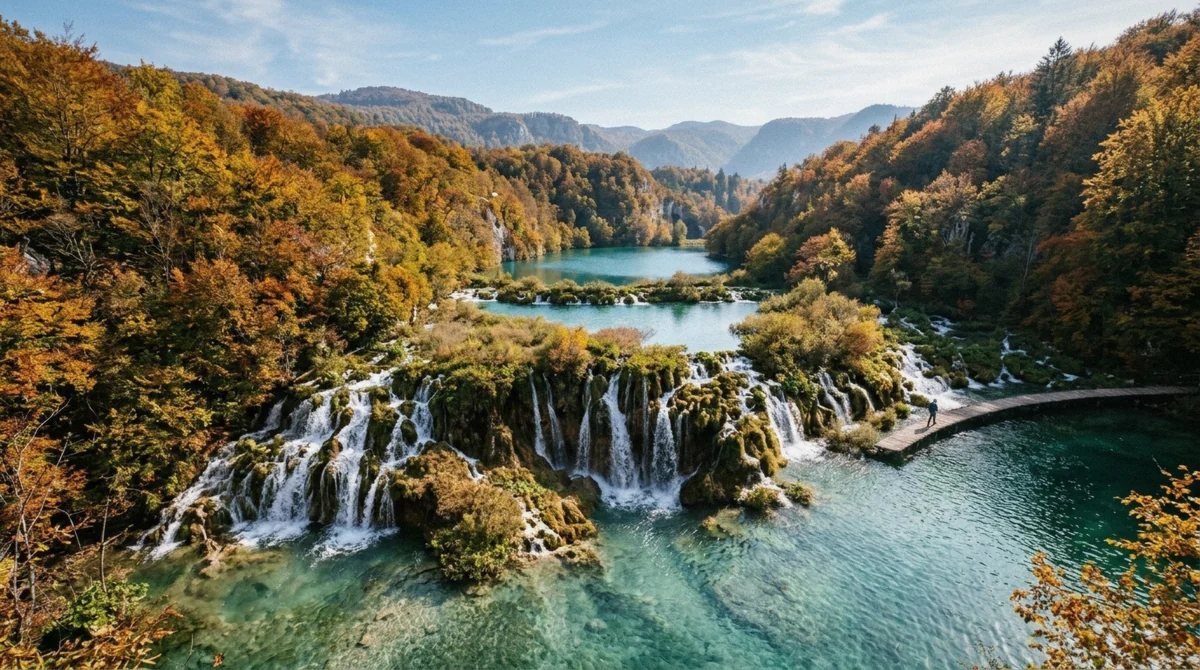 Turquoise lake and forest in spring at Plitvice Lakes National Park, showing the best time to visit Plitvice Lakes